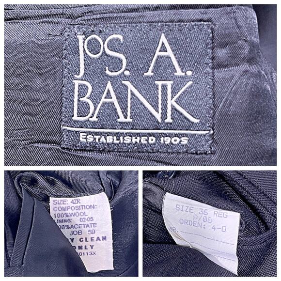 Jos A Bank Notch Collar Tuxedo Suit Black Mens 42R Jacket 36R Pleated Pants - Picture 12 of 12